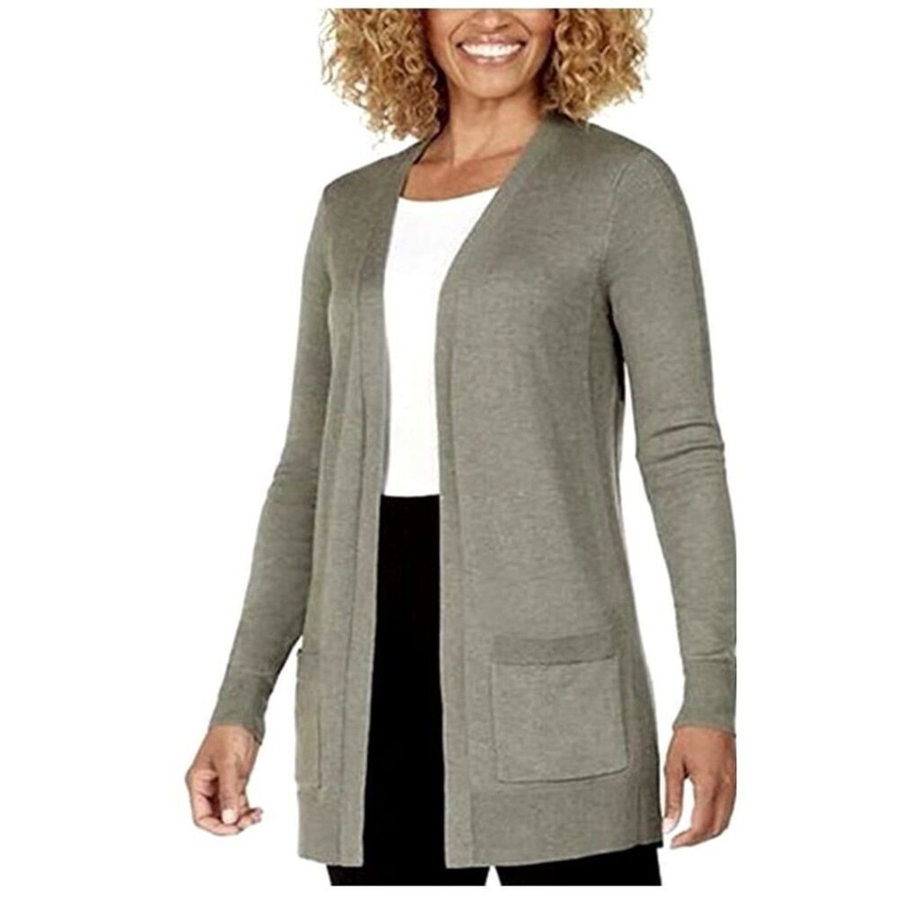 Matty M Womens Small Sage Olive Green Open Front Long Cardigan Sweater Pockets S